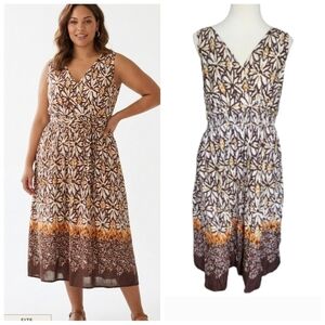 Avenue plus size brown and white floral sleeveless sun dress Women's size 2224